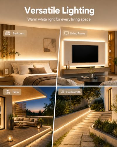 Image of Rope Lights for Outside, 49.2FT Dimmable LED Strip Lights Outdoor Waterproof IP65, 1800 LEDs 24V Low Voltage Warm White 3000K Neon Light Strip with Stepless Dimmer Power Supply Kits