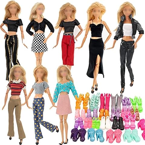15Pcs Doll Clothes Outfit for Barbie Dolls, Doll Accessories with 5 Set of Clothes+10 Pair of Stylish Shoes in Random for Girls Birthday Gifts 11.5inch Doll Cover