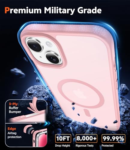 Image of FNTCASE for iPhone 14 Plus Case: Matte Magnetic Phone Cases Compatible with Magsafe Slim Anti Yellowing Military Grade Drop Protection Rugged Protective Translucent Cell Phone Cover (C-Pink)