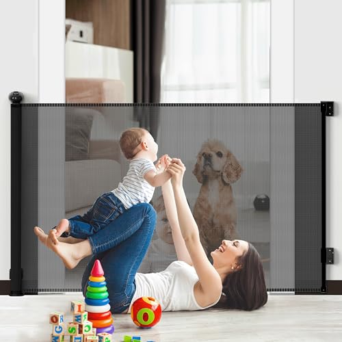 1st Deer Treppenschutzgitter, Schutzgitter Baby, Türschutzgitter 0-140cm, Einhandbedienung absperrgitter, Treppenschutzgitter Ausziehbar für Babys, Hunde and Katzen, Schwarz