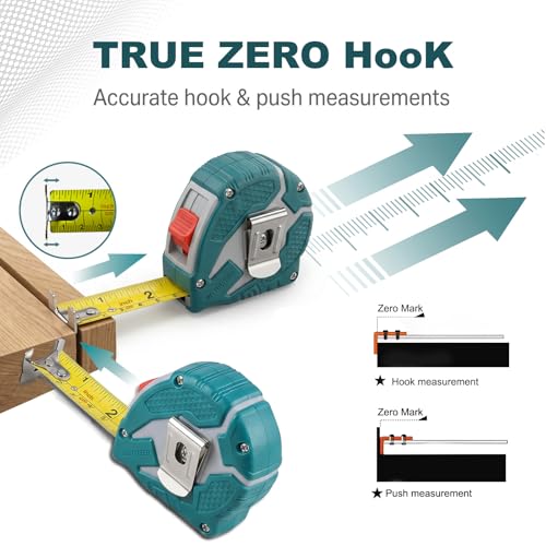 Image of TOTAL 3m x 16mm Steel Heavy Duty Measuring Tape with Double Sided Metric & Inch Scale, 3 Lock Buttons, Matte Anti-Glare Blade, Shockproof Rubber Case with Belt Clip Tape Measure for Construction Use