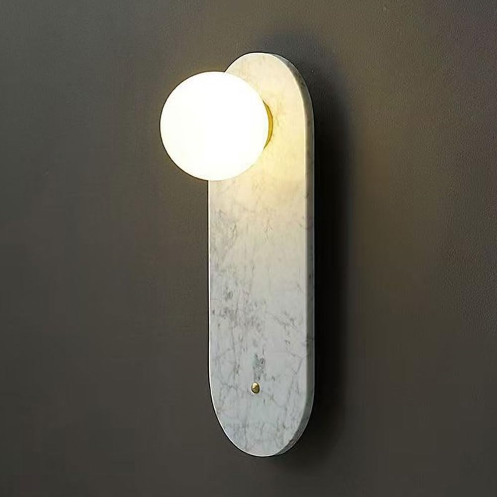 GUOGUOSM Modern Industrial Style Marble Wall Lamp, Natural Stone Lamp Body With Globe Glass Lampshade Wall Light, G9 Screw Indoor Wall Sconce, Living Room Bedside Entrance Decorative Light Fixtures