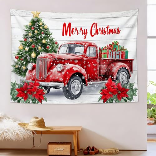 Tapisserie Noël pour salon et dortoir : grand tissu mural motif sapin camion cadeaux - 2