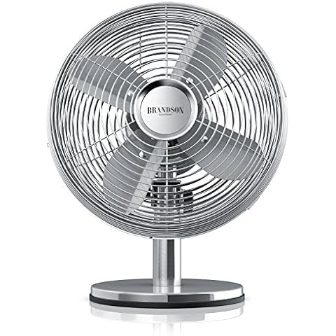 Brandson - Tischventilator Design Retro - Ventilator mit 3 Geschwindigkeitsstufen - mobiler Lüfter - Oszillation 80°, Neigungswinkel ca. 40° - robustes Voll-Metallgehäuse - Silverline Cover