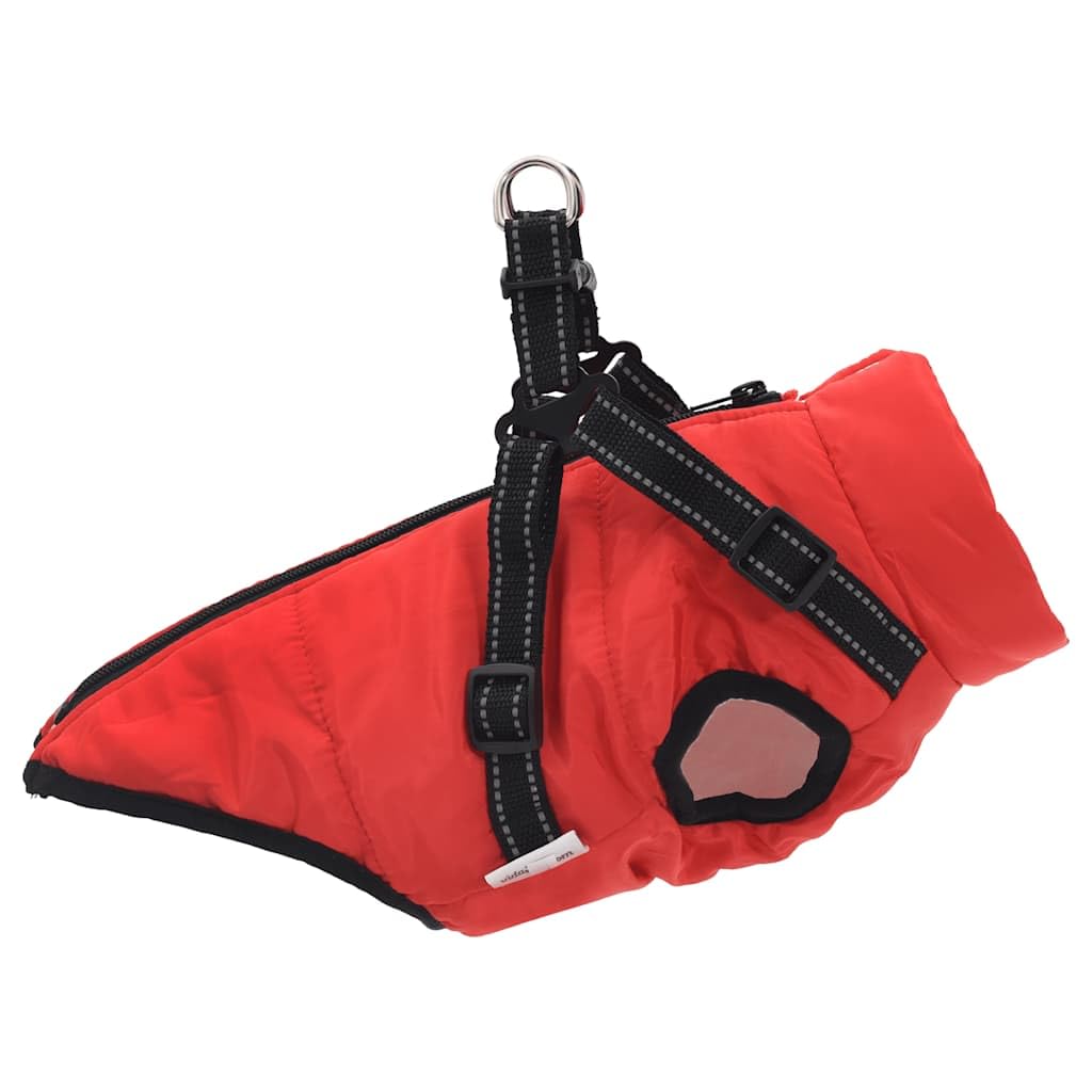 Cappotto per cani con pettorina regolabile, impermeabile, rosso, L36, in poliestere e pile, con strisce riflettenti, per autunno e inverno, passeggiate e comfort all'aperto