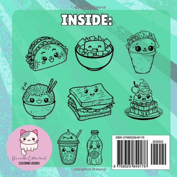 Kawaii Food Snacks & Drinks Mini Coloring Book: Cute, bold and easy simple images of fast foods: burgers, hot dogs, pizzas, sandwiches and other Pocket-Sized perfect for Travel (Foodie Coloring Books) image 3