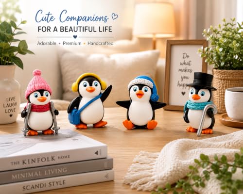 Image of Cute Penguin Miniature Showpiece Set of 4 Premium Resin Penguin Figurines for Home Decor Car Dashboard Office Desk Room Decoration Birthday Return Housewarming Gift