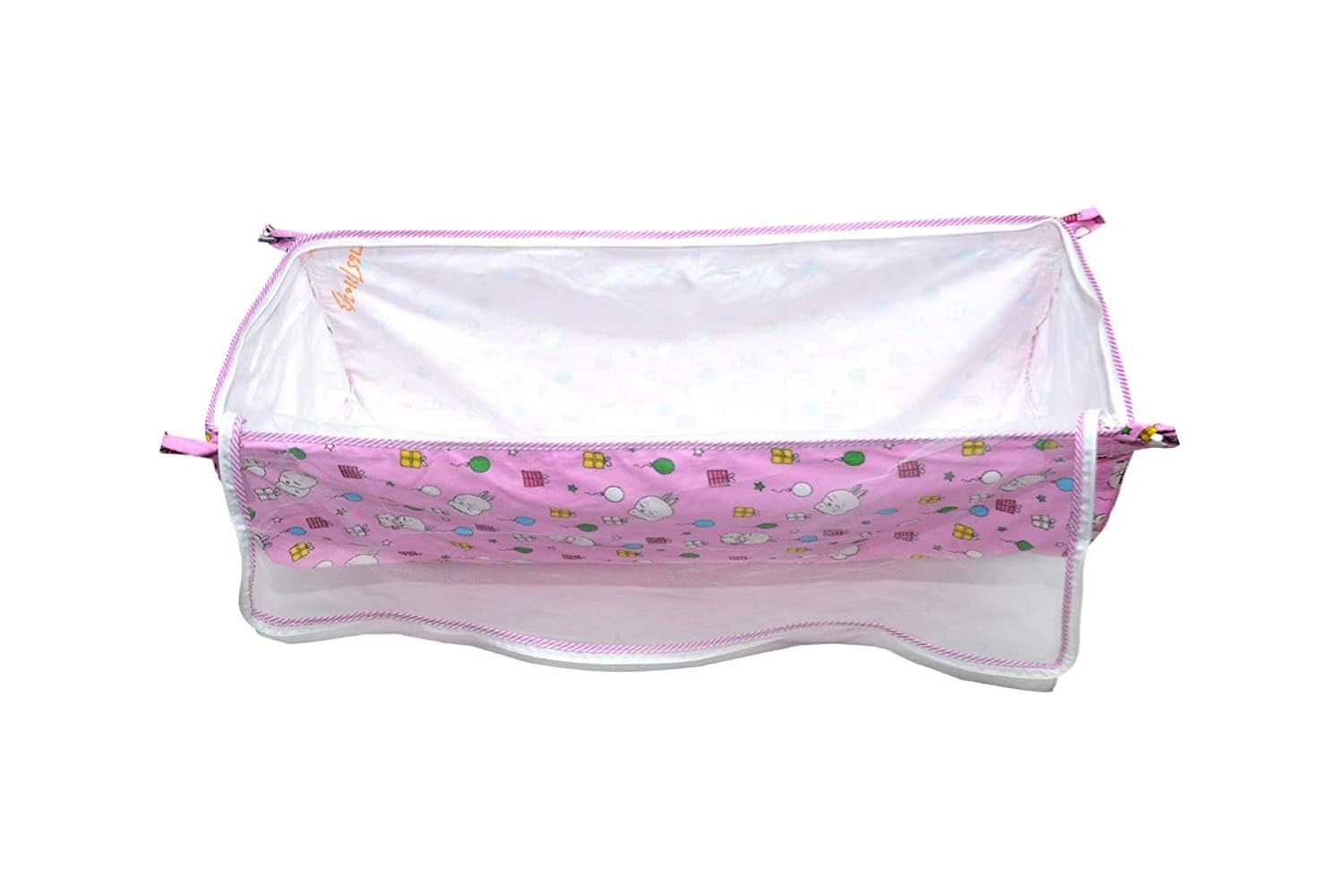 A to Z Hub Babybies Ghodiyu/Khoyu Soft Cotton Cloth Swing Cradle Safety with Mosquito Net Cover with Zippe (Pink) 1