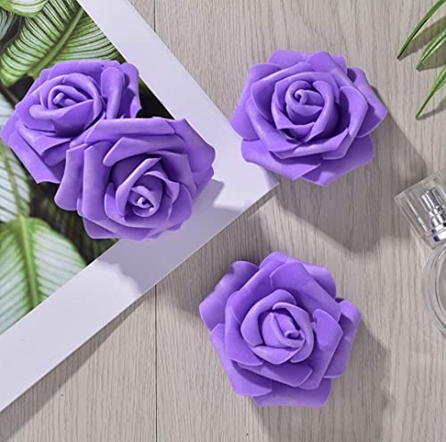 Image of VRB Dec 24 pcs Rose Artificial Flowers for Decoration,Artificial Flower,Flower for Hair Styling,Flower for Pooja, for Home Decor,Diwali. (24pcs - Violet Big Foam Rose)