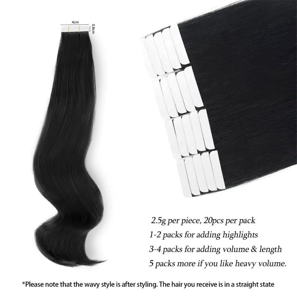 Przedłużanie włosów Peruki dla kobiet, niewidoczne, bezszwowe przedłużki do włosów z gumką 50 g, 20 szt.(Black,16 inch)