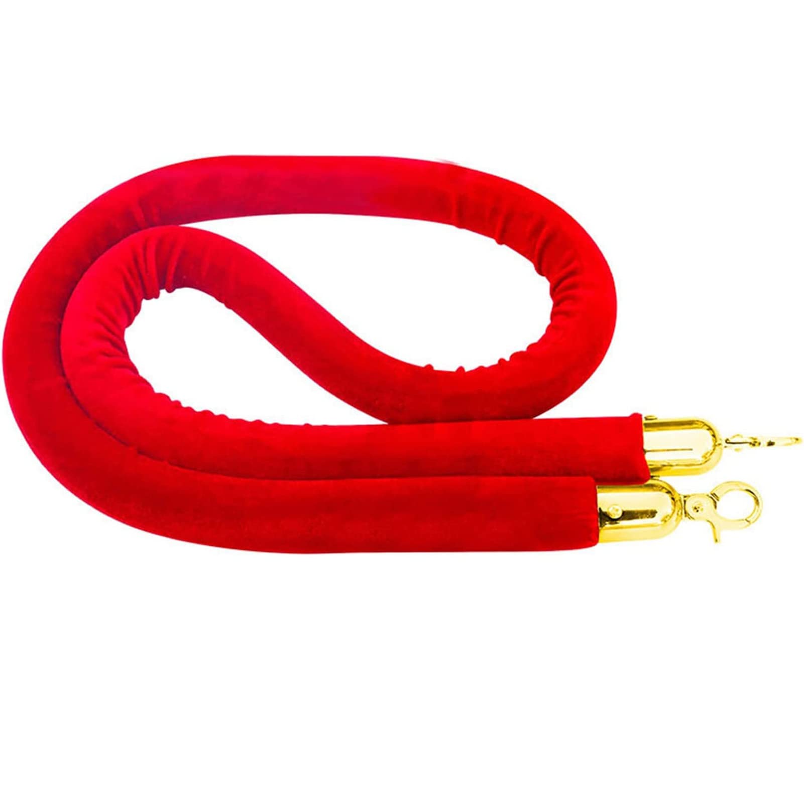Velvet Stanchion Rope (5FT, 1 Pack) 1.5" Thick Red Cord For Ball Crown Top Style Barriers Post, Crowd Queue Line Safe Control, Round Velour With Gold