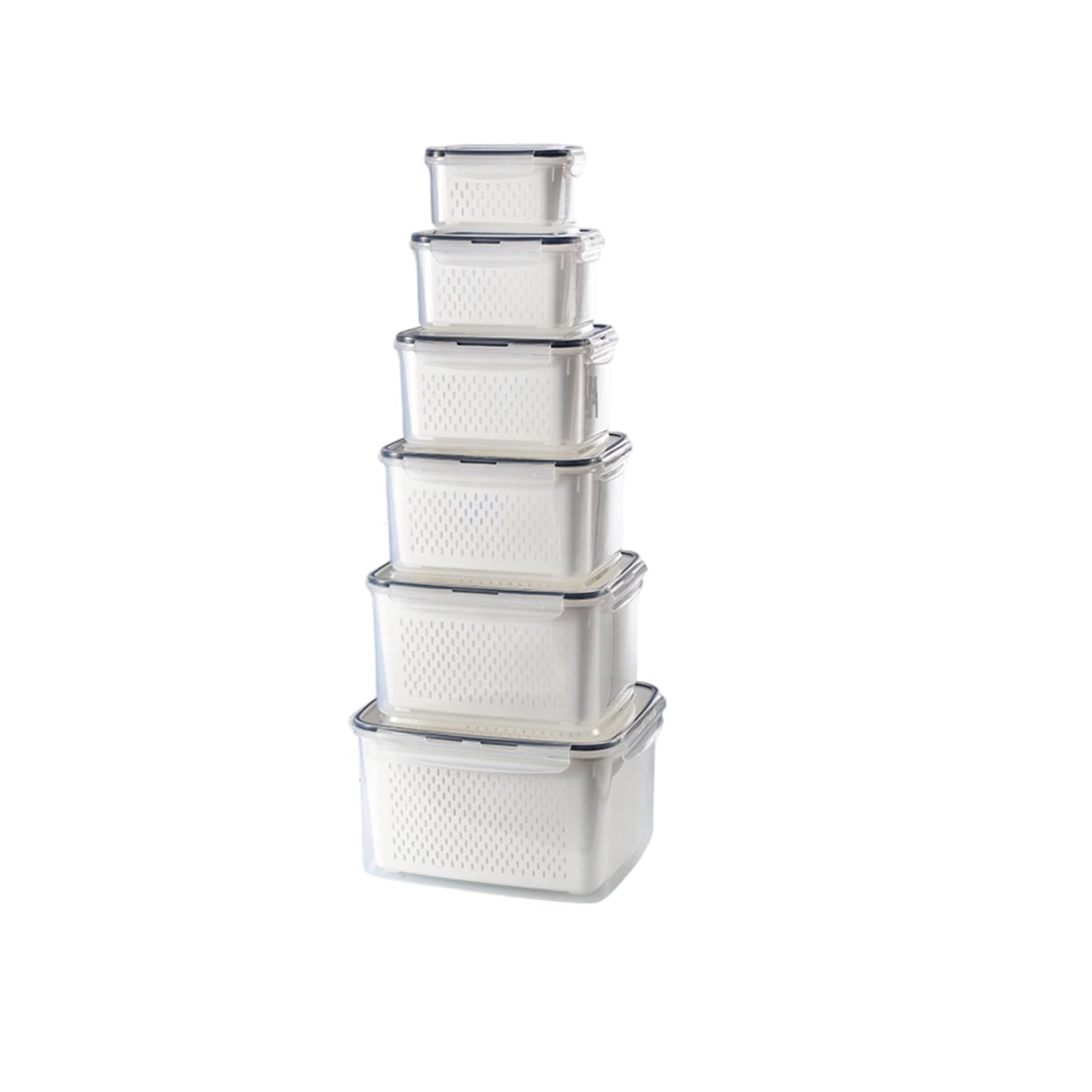 Fridge Produce Organizer Containers Removable Basket Design Rectangular PP Storage Boxes for Washed Vegetables Ingredients Produce Keeper Bin Drain Colander Box Fruit Vegetable Organizer Fridge Shelf