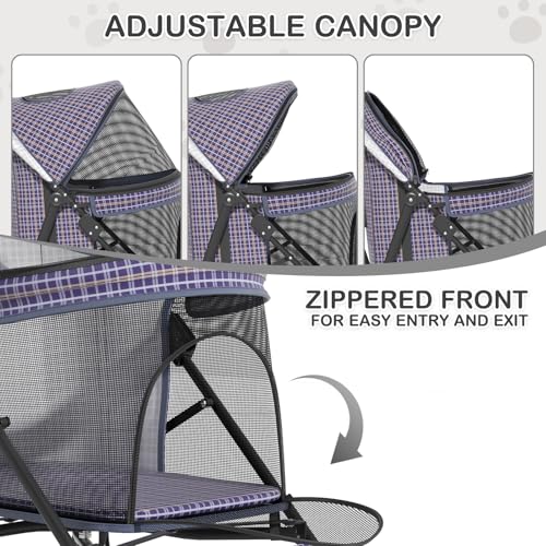 Image of MoNiBloom 4 Wheels Pet Stroller, Easy-Fold Umbrella Shaped Dog Cat Jogger Stroller w /Storage Bag & Visible Mesh for Small /Medium Dogs Cats Plaid
