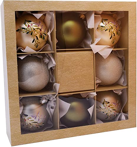 VITBIS Bolas de Navidad de Cristal de Oro/Verde/Plata de 8 cm 8 cucharaditas. Pintado a Mano Cover