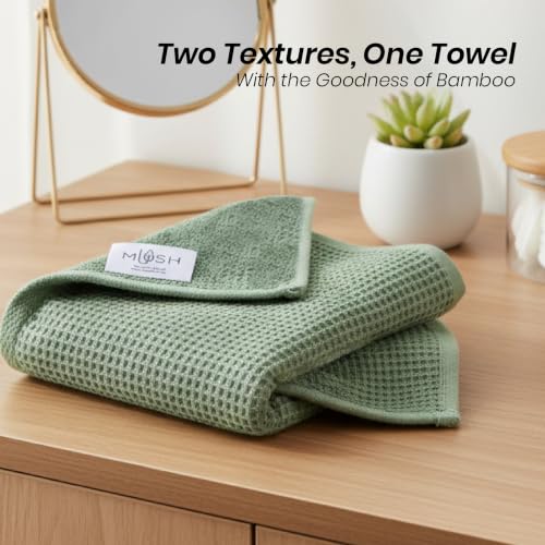 Image of Mush Bamboo Dual Texture Waffle Terry Hand Towel Set of 3 | Ultra Soft, Highly Absorbent, Quick Dry | Hand Towels for Bathroom, Gym & Travel (40x60 cm, 450 GSM) Green, Orange & Grey
