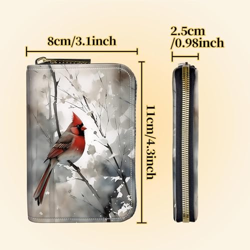 Credit Card Holder with Zipper, Slim RFID Blocking Card Wallet for Women Men Art Red Cardinal Birds Design PU Leather Small Accordion Card Case Wallet, ID Card Organizer, Pocket Business Card Case2