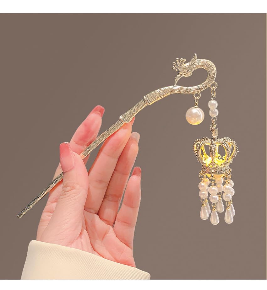 Miniatura 2 de Farol luz borla horquillas palo chino en espiral pelo antiguo pasador de pelo accesorios para el cabello para las mujeres corona blanco