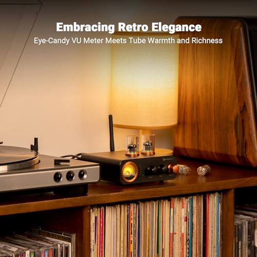 Image of Fosi Audio MC331 Tube Integrated Amplifier with DAC, 2 Channel Home Audio Stereo Power Amp for HiFi Bookshelf Speakers /3.5mm Headphones, Vintage VU Meter Preamp with Bluetooth and USB /Opt /Coax /RCA