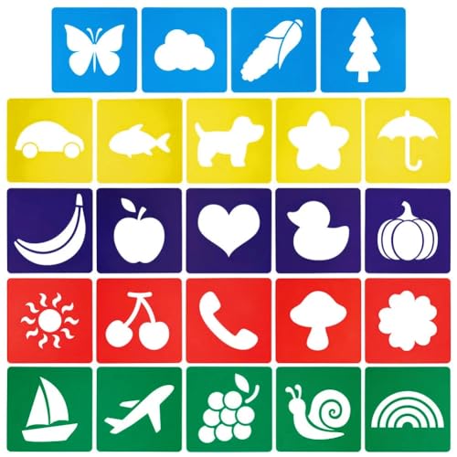 CUTHOLLOW 24 Plantillas para Pintar Grandes, 20 x 20 cm, Reutilizable Painting Templates Kit, Color PET Plantillas de Arte de Pintura para Pintar, Hacer Tarjetas de álbum de Recortes