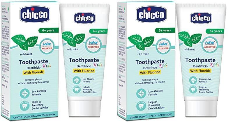 Chicco Toothpaste for Kids (6+ years), Mild Mint Flavour, 70g | With Fluoride to Remove Plaque, Helps Prevent Cavities (Pack of 2)