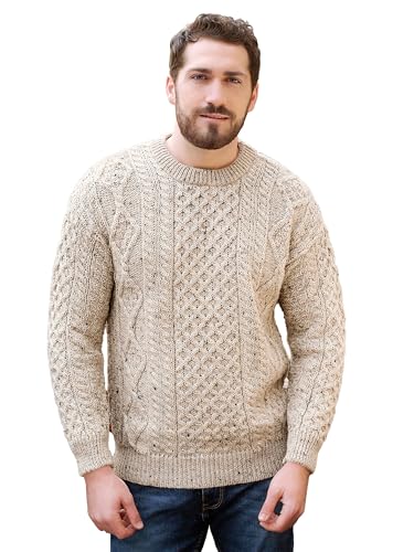 Product Image of the Aran Crafts Unisex Irish Cable Knit Crew Neck Sweater, 100% Pure New Wool, X-Large, Skiddaw