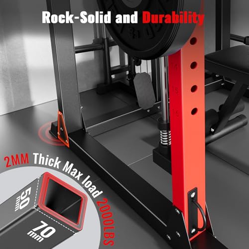 ARMAC Smith Machine, Multi-Functional Power Cage for Home Gym, 2000LBS Squat Rack with Two LAT Pull-Down Systems, Cable Crossover Machine and and More Cable Attachment (Black) - Image 3