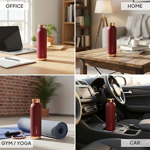 Image of CELLO Evita Copper Water Bottle For Daily & Office Use 700 ml, Red | Leakproof & Rustproof ISI Certified Single Wall 100% Pure Copper Promotes Immunity, Improve Digestion & Supports Healthy Living
