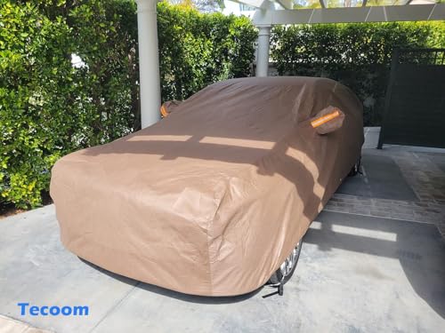 Image of Tecoom Thick Shell Car Cover Super Breathable-Waterproof Windproof Snow Sun Rain UV Protective Outdoor All Weather Fit 170-190 Inches Length Sedan