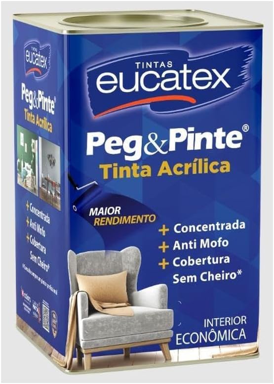 Tinta Eucatex Acrilica Pintura Parede Peg E Pinte 18l Cores Cor Branco/gelo