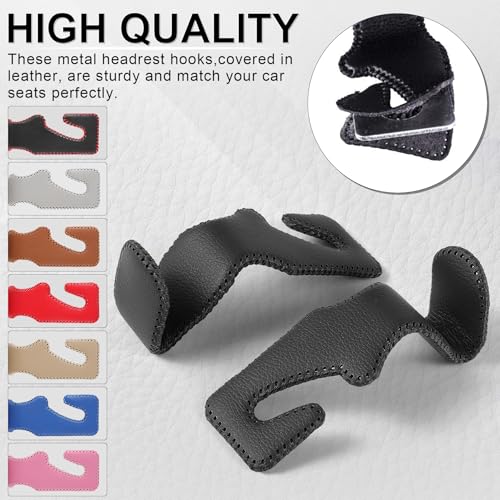 LivTee Black Superior Leather Car Seat Back Headrest Hook, Auto Seat Hook Hangers Interior Accessories for Purse Coats Umbrellas Grocery Bags Handbag, 2-Pack - Image 6