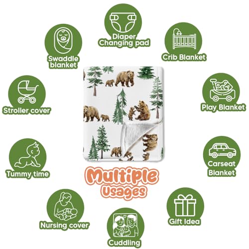 Image of Baby Blanket for Boys Girls, Baby Bear Woodland Animals Baby Blankets for Son Daughter, 30x40 inches Super Soft Fleece Blanket for Newborn Infant, Lightweight Bed Throw Nursery Blanket