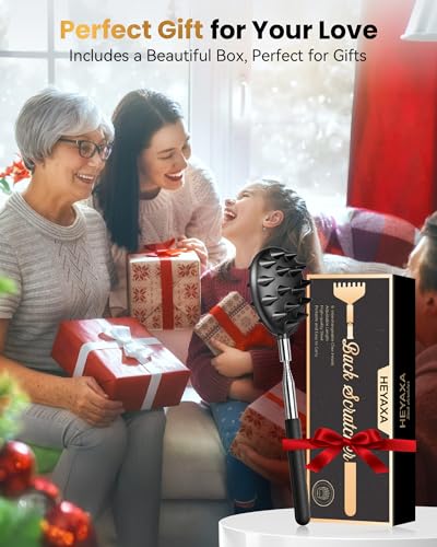 Telescoping Back Scratcher with 5 Detachable Heads, Gifts for Christmas, Stocking Stuffers for Men, Women, Him, Her, Dad, Funny White Elephant Gifts for Adults, Gift Box Included - Image 5