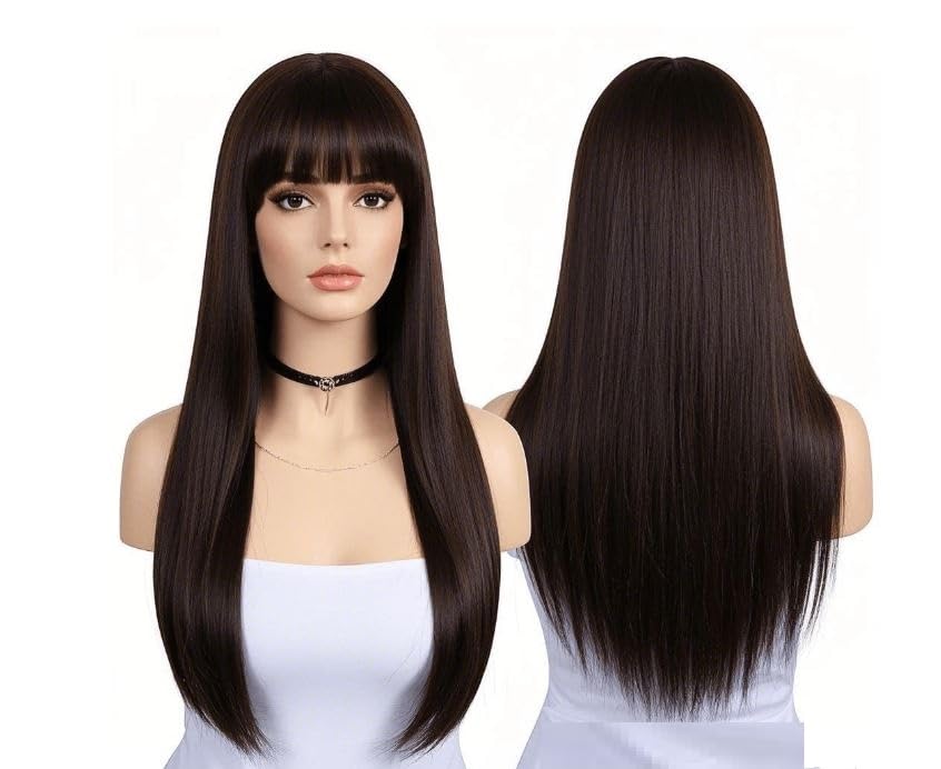 El Cabell Hair Wig for Women | Soft Natural Look Long Hair Wig | Heat Resistant Synthetic Hairpiece | Easy Wear Full Head Wig for Party, Daily Use & Styling (Brown)-image-8