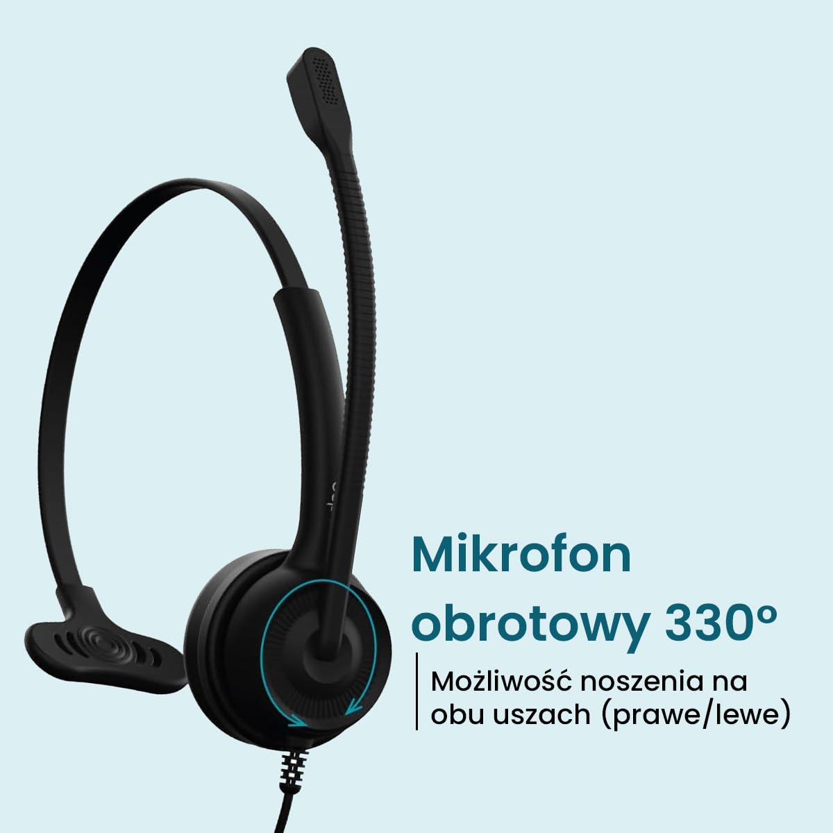 ADOC Słuchawki z mikrofonem HC01, Redukcja szumów, kabel 1.5m, Skórzane klocki, Regulowany Opaska na głowę, Mikrofon Obróć 360 Stopni. Kolor czarny