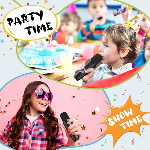 PHNIXGAM Mini Karaoke Maschine mit 2 drahtlosen Mikrofonen, Tragbarer Bluetooth Lautsprecher, Karaoke Mikrofon mit LED, Lautsprecher-Unterstützung für TF-Karte/USB, AUX in (Schwarz)