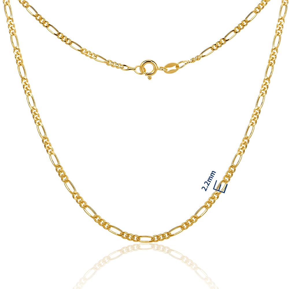MIORE Schmuck Damen, 46 cm Kette Damen 925 Silber 18K vergoldet, Figaro Gliederkette Langgliedrig, Vergoldete Silberkette Frauen 925 Ohne Anhänger, Allergenfrei & Handgemacht in Italien