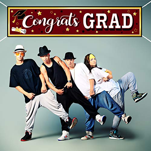 Image of Maroon Graduation Banner 2025 Congrats Grad Banner Graduation Party Decorations Fabric Grad Backdrop for 2025 High School or College Graduates Party Supplies