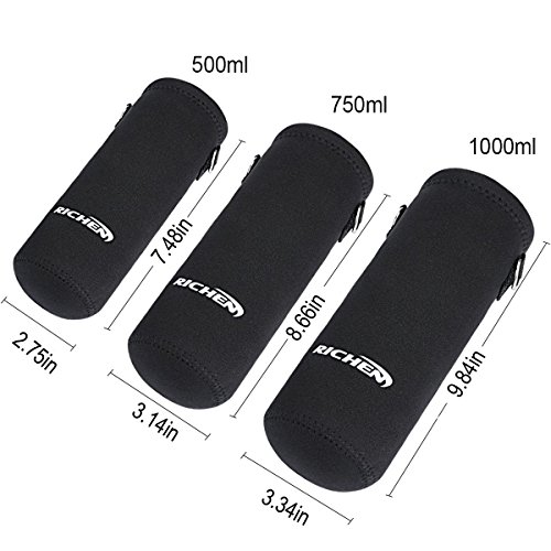 Image of RICHEN Neoprene Water Bottle Carrier Bag with Adjustable Shoulder Strap,Insulated Water Bottle Cover for Stainless Steel /Glass /Plastic Bottles