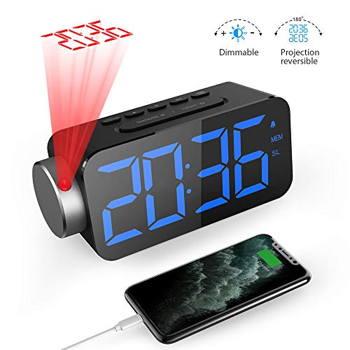 Quntis Projection Alarm Clock 6.5” Dimmable LED Display Digital Alarm Clock with USB