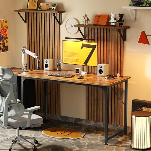 PRAISUN 47 X 20 Inch Office Computer Desk with Power Outlets and USB-C Port, Larger Gaming Desk, for Home Office, Study, Bedroom, Writing Work from Home Table, Metal Frame, Rustic Brown - Image 9