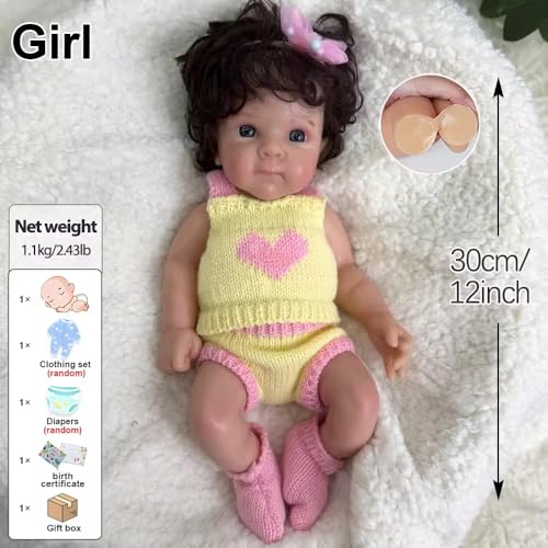 Lifelike 12inch / 30cm Silikon Reborn Baby Puppe Mädchen, realistische handgefertigte Mini Neugeborenes mit verwurzeltem Haar und geöffneten Augen für die Älteren und Kinder – Bild 3
