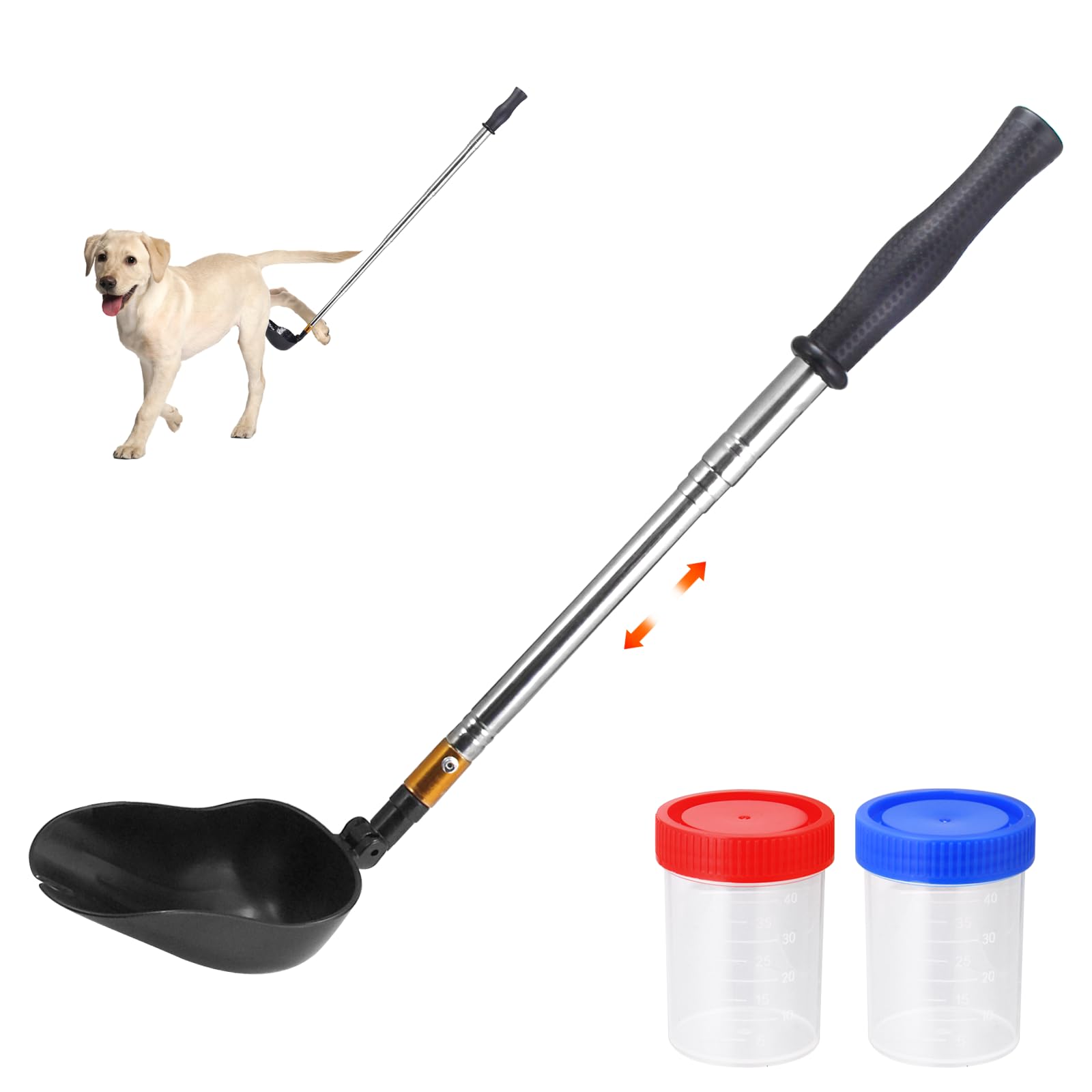 KIBBEH Urine Collector for Dogs and Cats Adjustable Reusable Pee Stick with 2 Leak-Proof Cups, Portable Pet Urine Sample Catcher for Exams & Home Testing