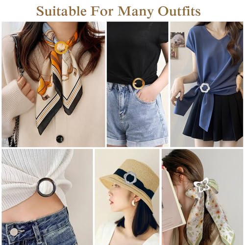 Image of 12PCS Silk Scarf Ring Clip T-Shirt Tie Clips for Women Girls 80's Party Accessories Fashion Resin Ring Scarves Clasp Waist Buckle for Shirts Clothing Clips with 1 Exquisite Box