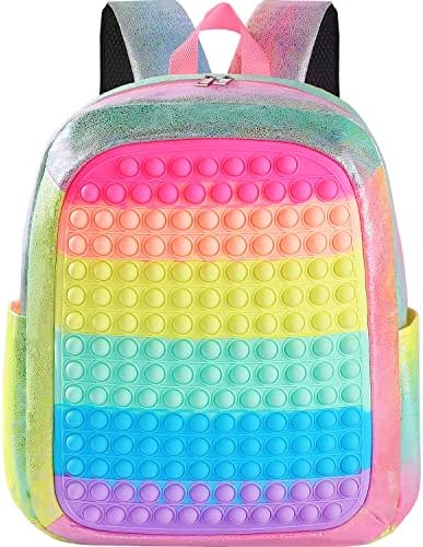 Ejoich Pop On It Backpack for Girls Boys, Large Capacity Fidget Toys Backpack Rainbow Pop Shoulder Bag Pop School Bookbag (Laser Pink)