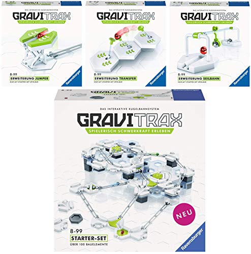Preisvergleich Produktbild Ravensburger GraviTrax 4er Set 26116 26118 27590 27617 Seilbahn + Transfer + StarterSet + Jumper