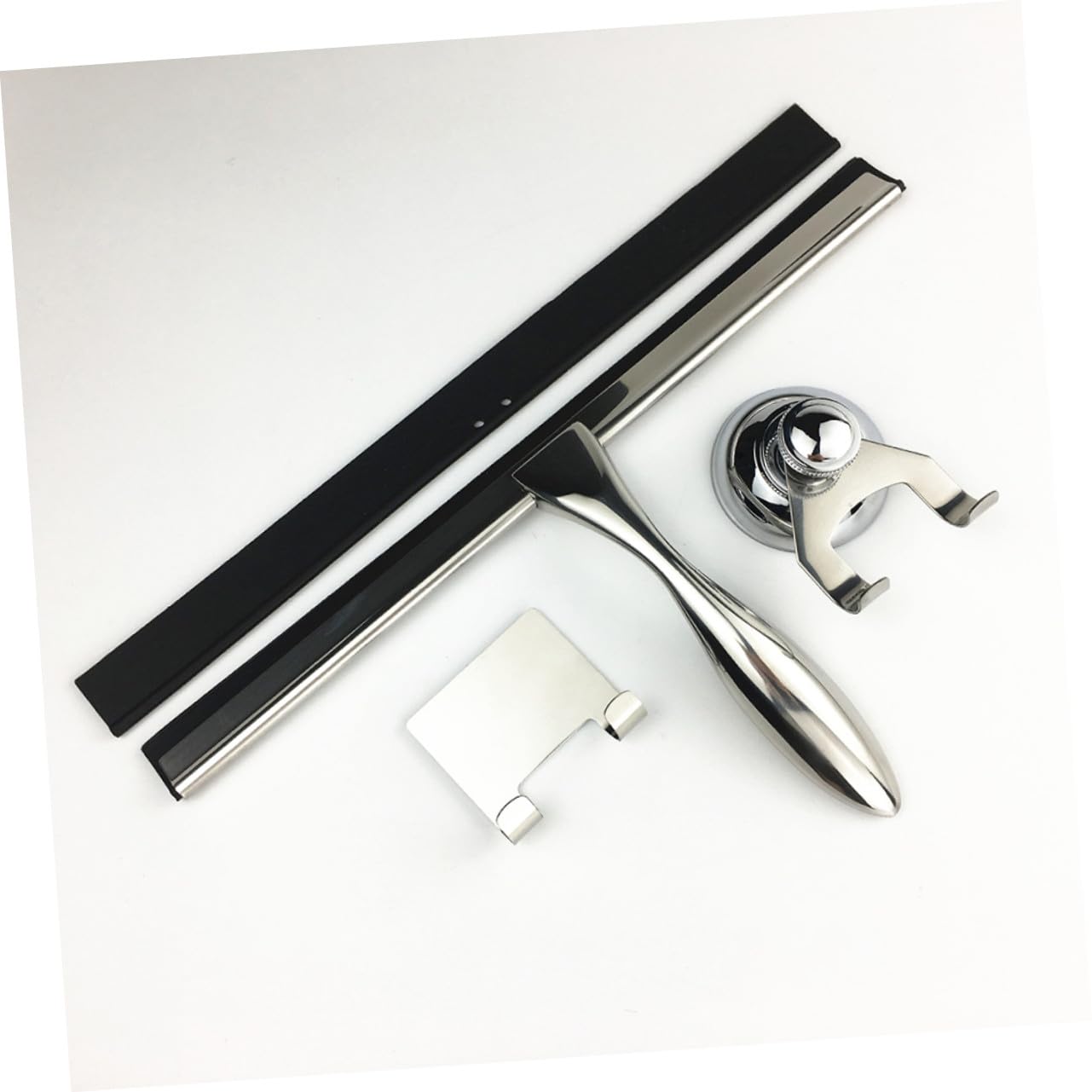 3 Piezas Rasqueta de Baño Acero Inoxidable con Ventosa y Soporte Limpiacristales para Mampara Ducha Ventana y Azulejos Mango Ergonómico y Goma Resistente al Calor