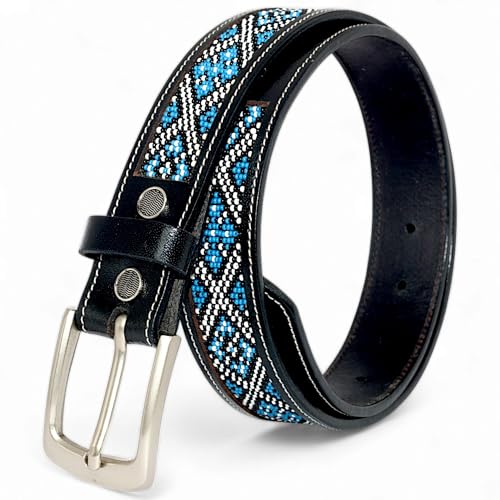 Bead Belt For Men, Leather Durable Western Belt, Black Leather Cowboy Belt.4