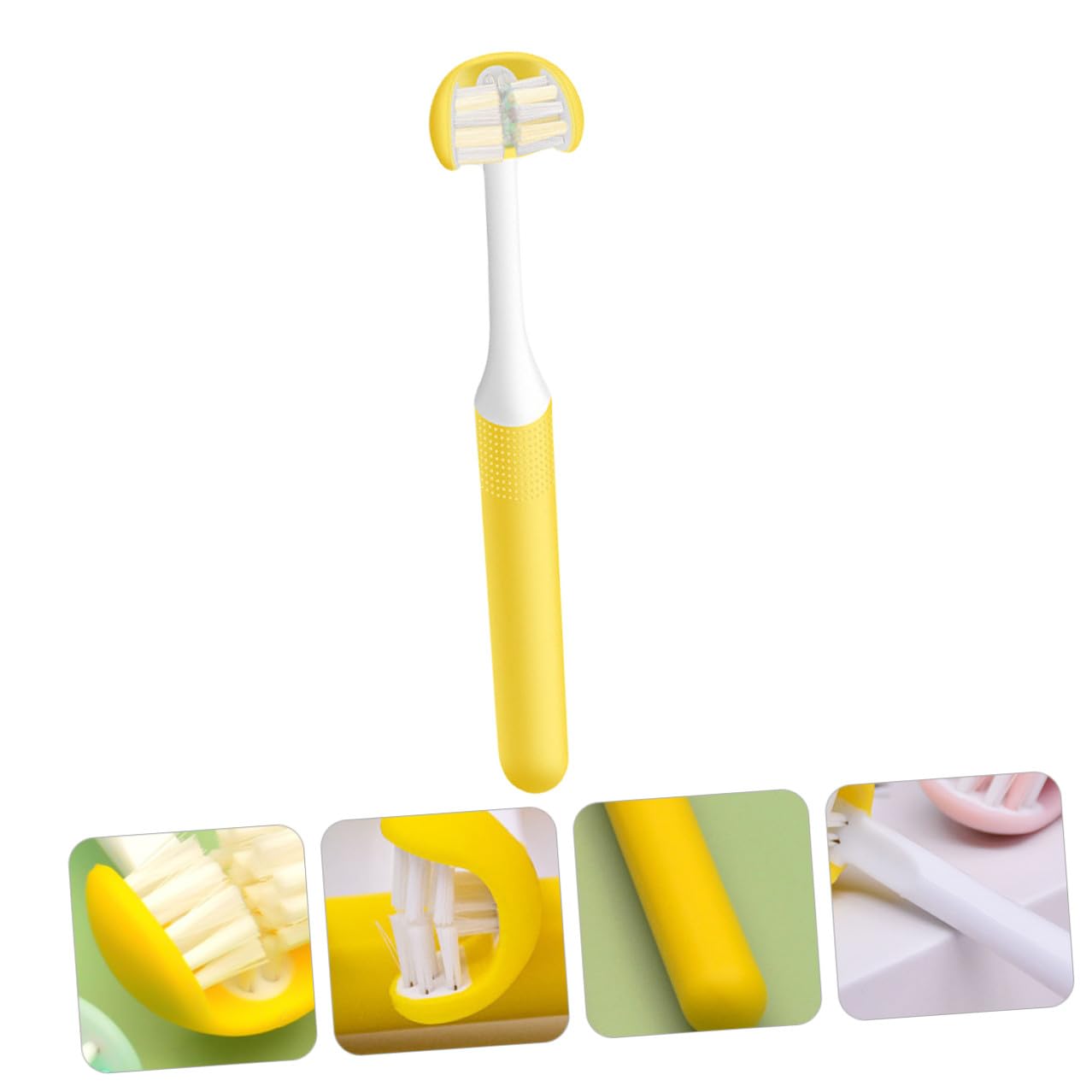 Spazzolino in Pp a 3 Testine Avvolgenti Adulto Manuale Giallo | Design Wrap-around, Leggero e Comodo da Impugnare, Cura Orale e Pulizia dei Denti
