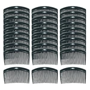 Cinaci 30 Pack Clear White Black Brown Plastic Hair Side Combs Slide Bun Holder with 23 Teeth DIY Headpieces Clips Grips Barrettes Accessories for Women Brides Veil (Black)