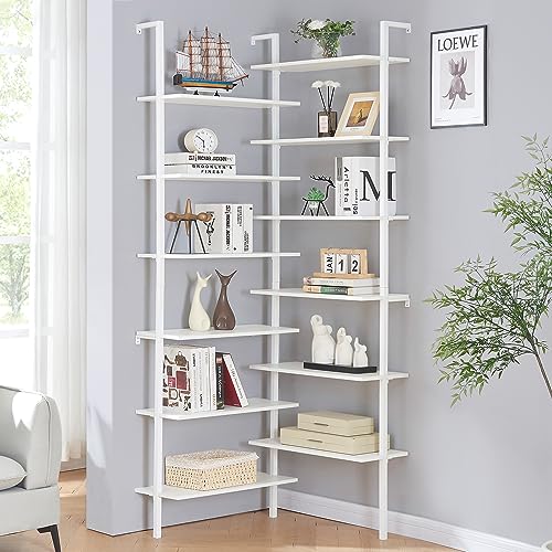 HOMISSUE Corner Bookshelf,12-Tier L Shaped Bookshelf, Double Wide Corner Wall